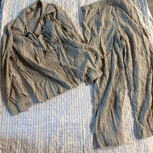 SHEIN Textured Beige Straight Leg Pants & Blouse Set